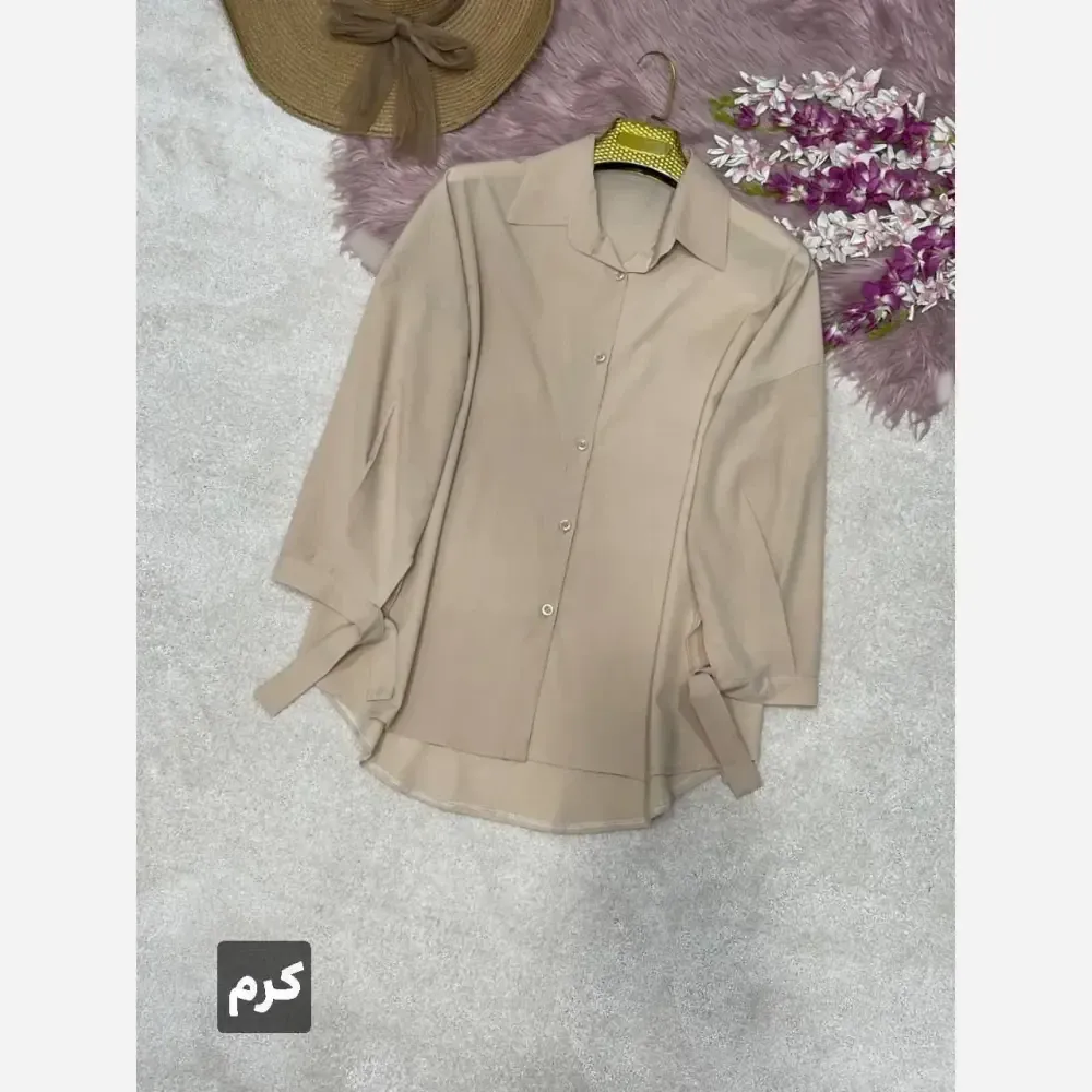 شومیز گره ای ساحل جنس کرپ بوگاتی رنگ کرم سایز فری 38 تا 48