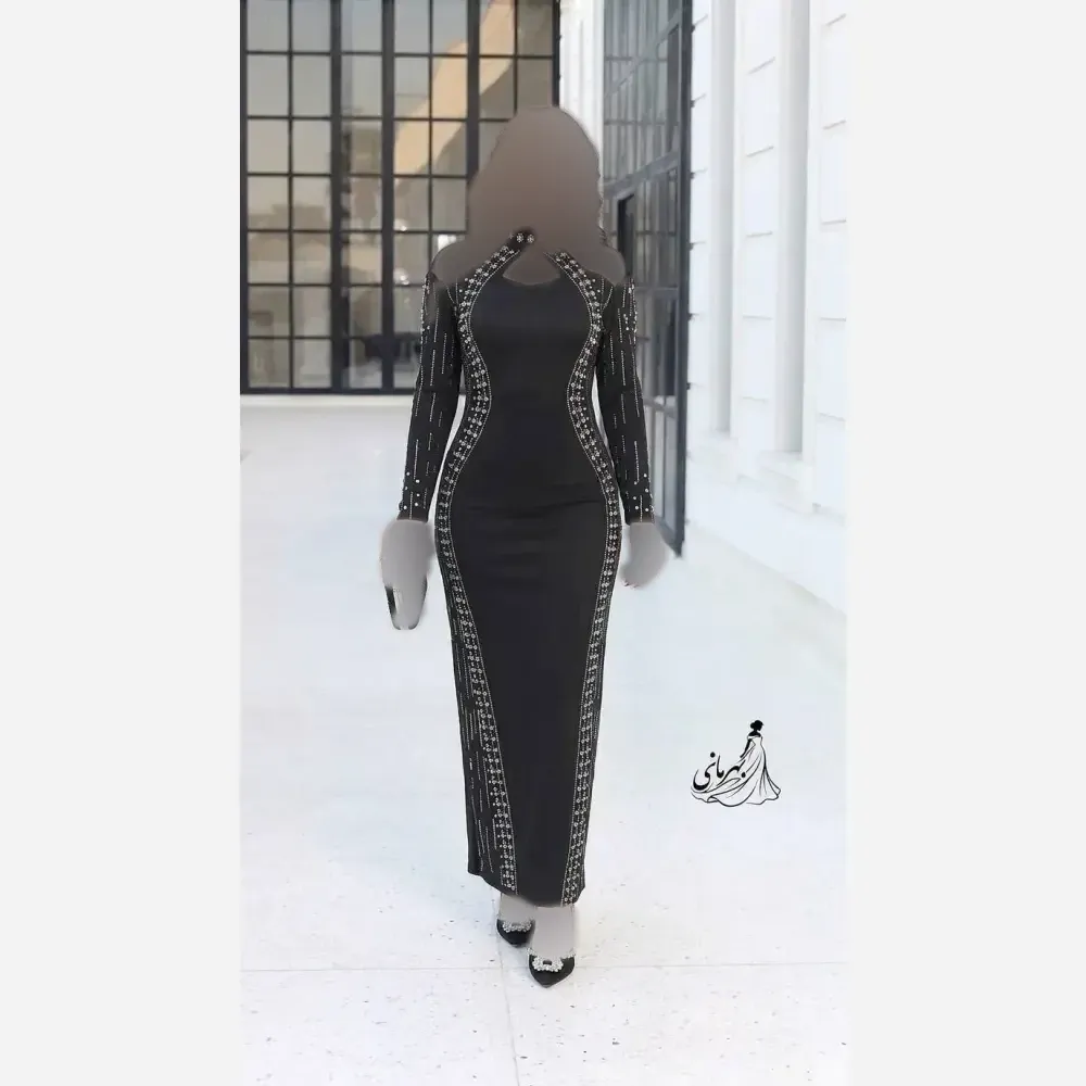 پیراهن مجلسی زنانه مازراتی مشکی نگیندار قد 140 سایز بزرگ