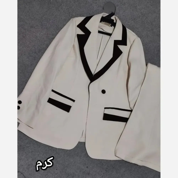 ست مانتو و شلوار مازاراتی دبل گرم بالا دوخت مزونی رنگ موکا و کرم