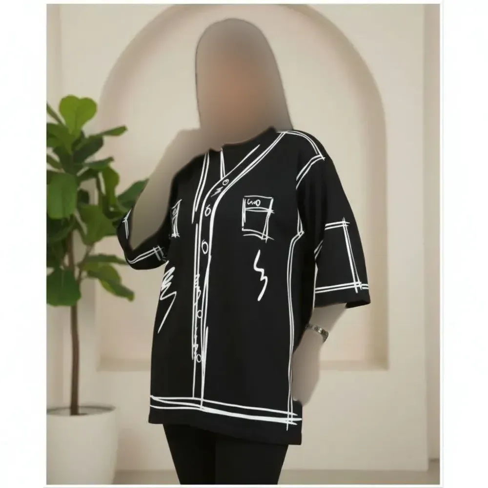 تیشرت طرح پیراهنی نخ پنبه اسپرت فری سایز سفید مشکی