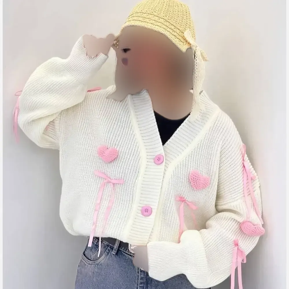 ژاکت بافت پرتراکم طرح قلبی سایز فری سایز تا 50