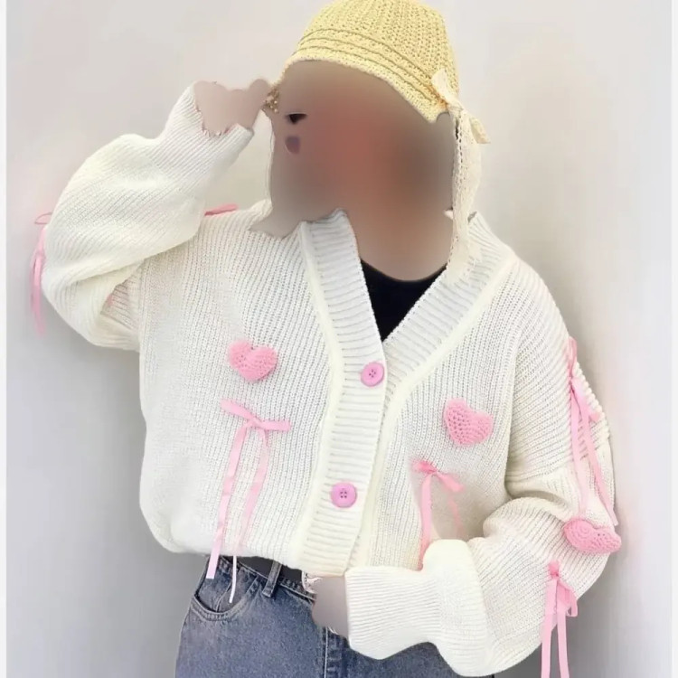 ژاکت بافت پرتراکم طرح قلبی سایز فری سایز تا 50