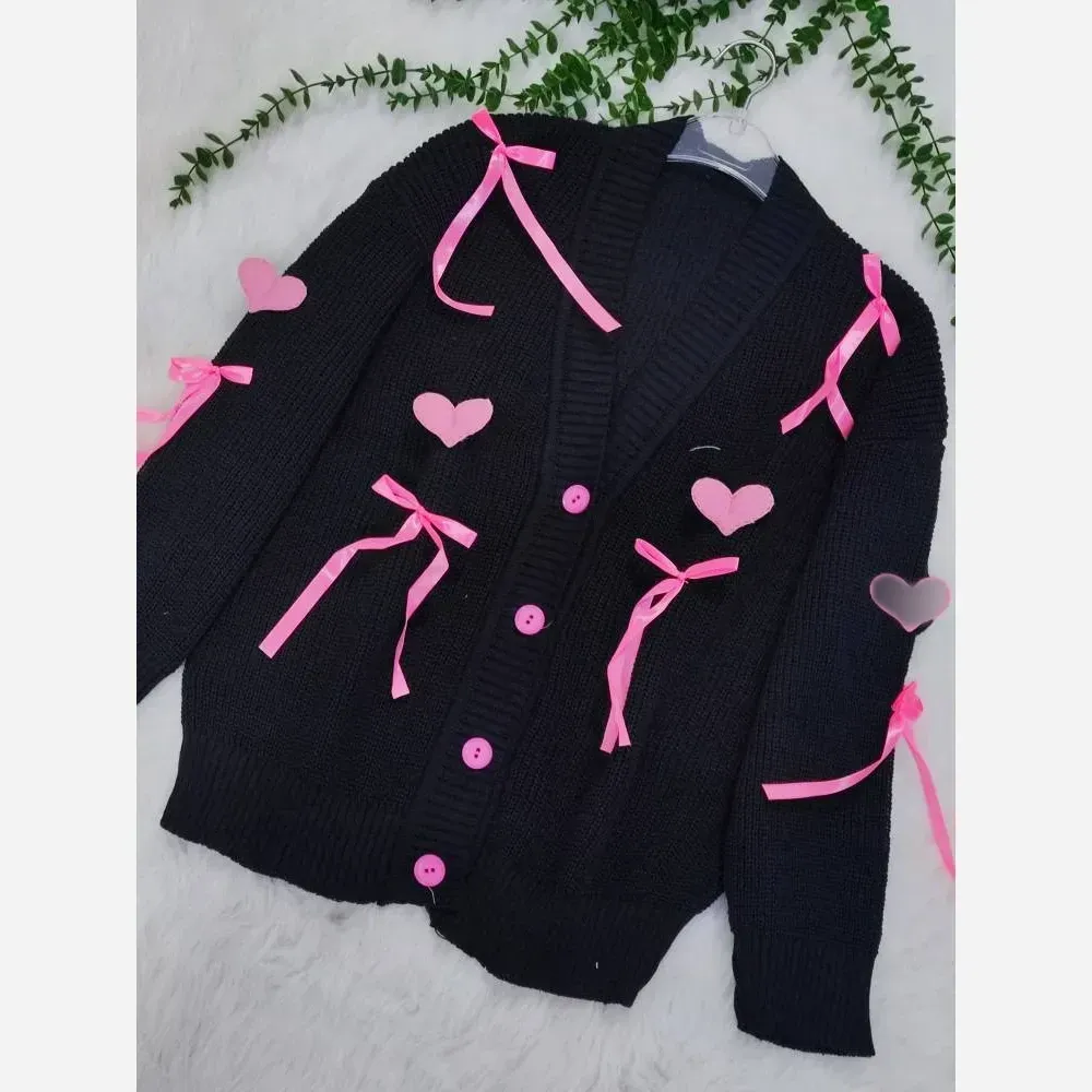 ژاکت بافت پرتراکم طرح قلبی سایز فری سایز تا 50