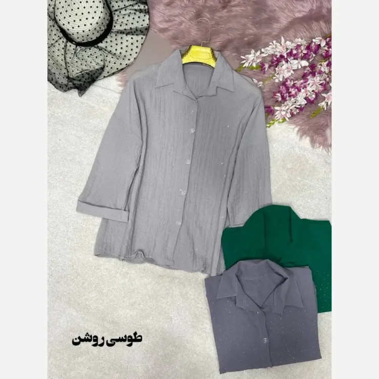 شومیز نگینی طناز جنس ینزی پفکی فری سایز 38 تا 46