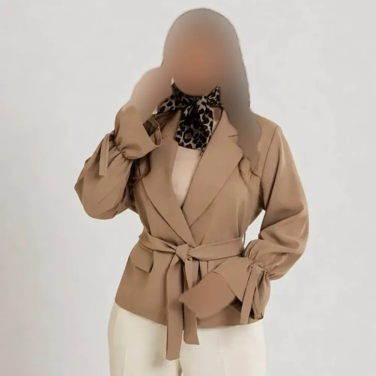 کت زنانه پرنسس جنس مازراتی کمربند دار فری سایز