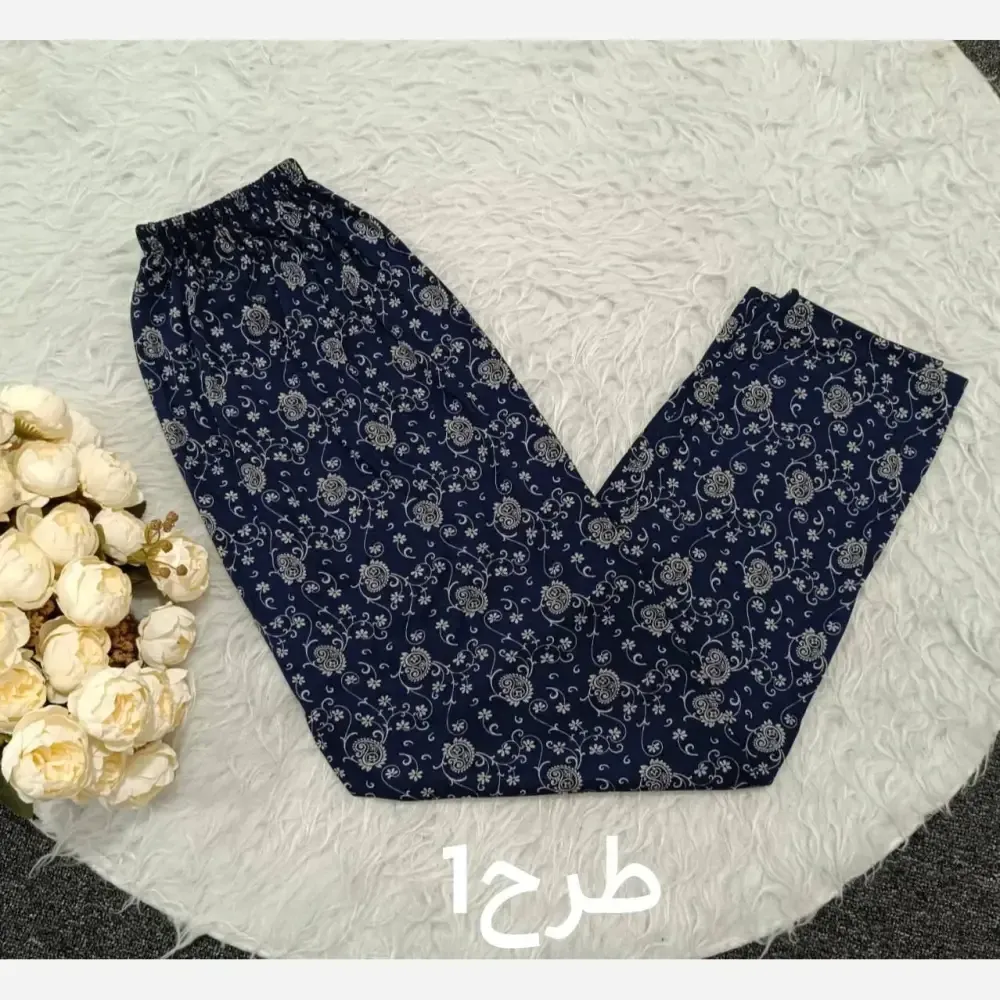شلوار راحتی طرح دار سایز بزرگ جنس برداشت نخی فری سایز