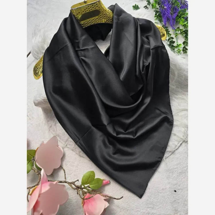 روسری ساتن ترک مشکی ضخیم ابعاد 100 در 100