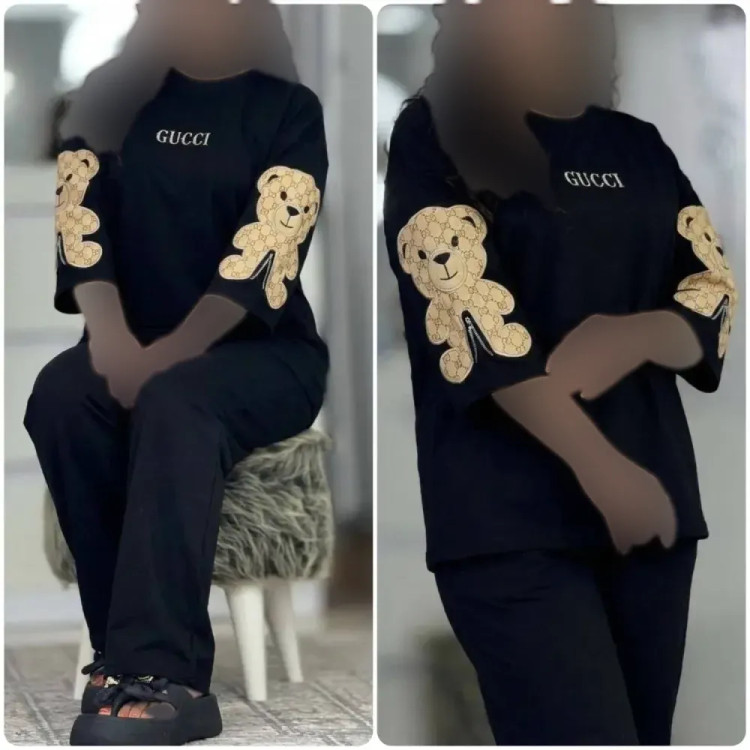 ست لباس راحتی زنانه طرح گوچی خرسی جنس پنبه گلکسی سایز فری 36 تا 46 گلدوزی شده