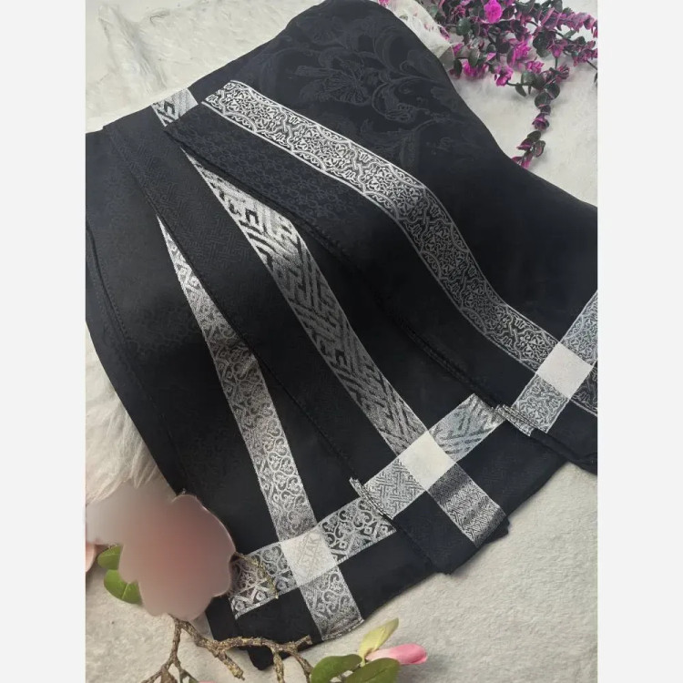 روسری ژاکارد ابریشم ترک دورو نقره کوب سایز 90 در 90 چهار فصل