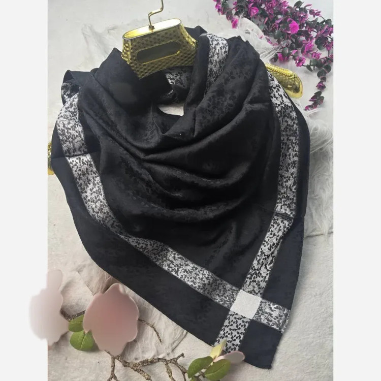 روسری ژاکارد ابریشم ترک دورو نقره کوب سایز 90 در 90 چهار فصل