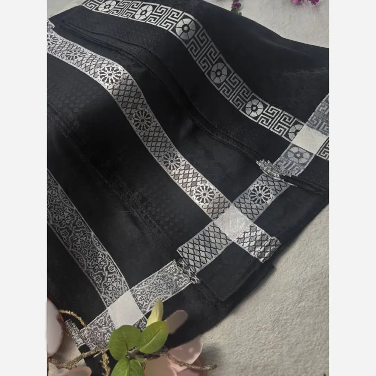 روسری ژاکارد ابریشم ترک دورو نقره کوب سایز 90 در 90 چهار فصل