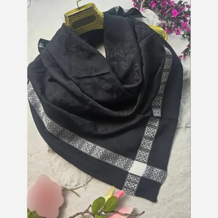 روسری ژاکارد ابریشم ترک دورو نقره کوب سایز 90 در 90 چهار فصل
