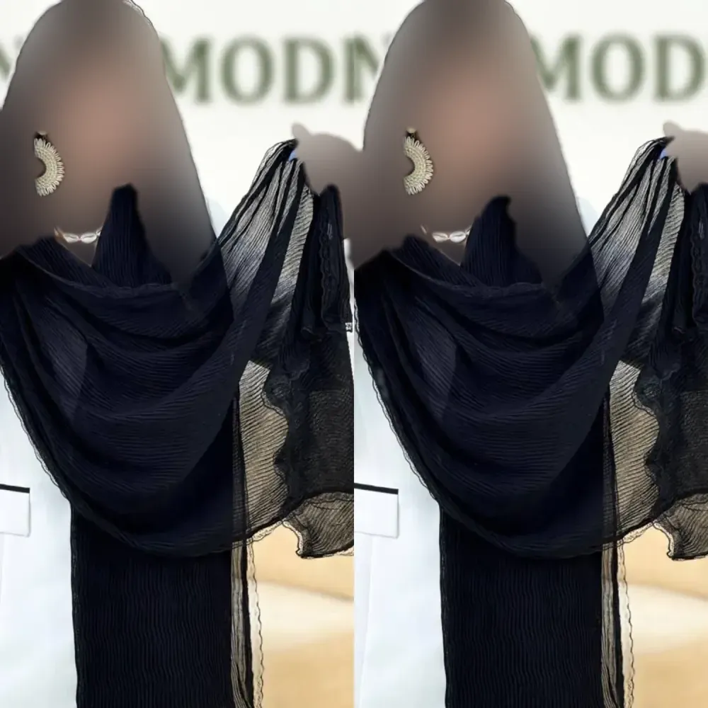 شال پلیسه لبه توری مجلسی کرپ مانند