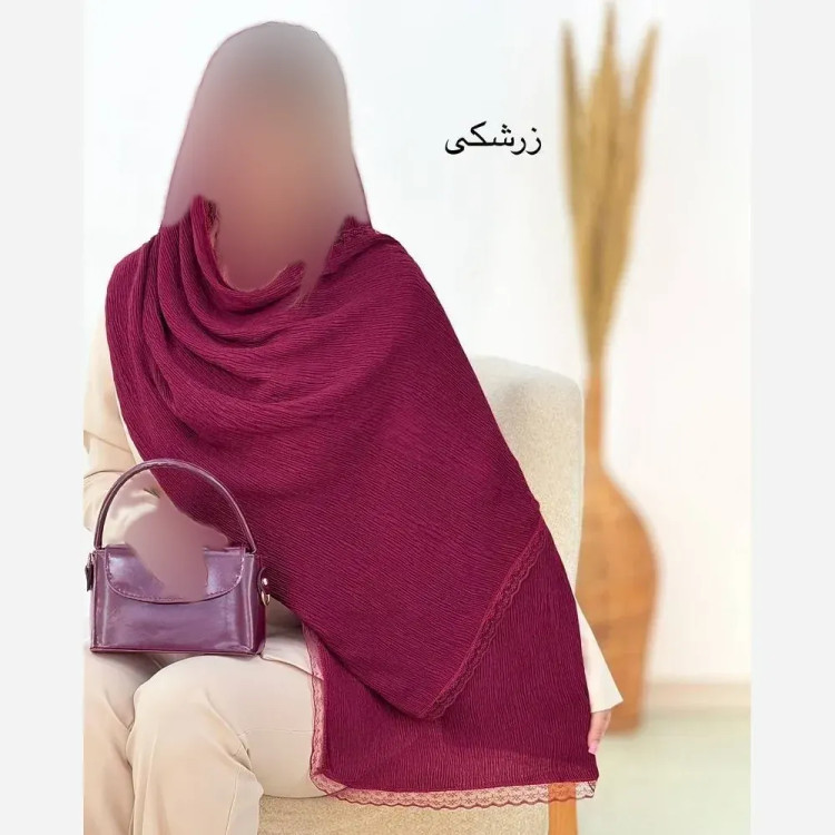 شال پلیسه لبه توری مجلسی کرپ مانند
