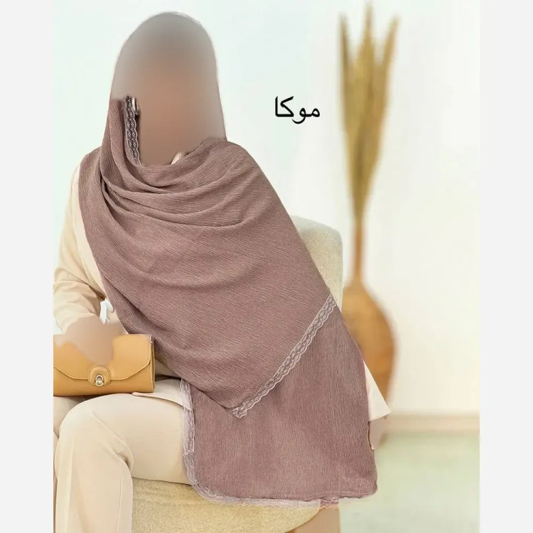 شال پلیسه لبه توری مجلسی کرپ مانند