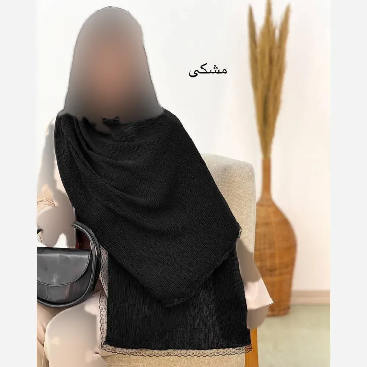 شال پلیسه لبه توری مجلسی کرپ مانند