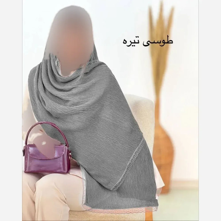 شال پلیسه لبه توری مجلسی کرپ مانند