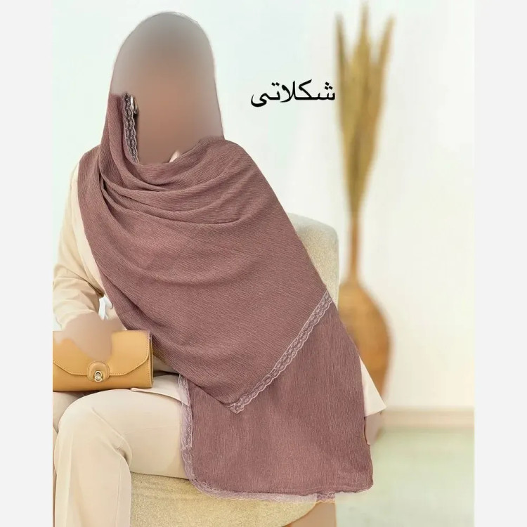 شال پلیسه لبه توری مجلسی کرپ مانند