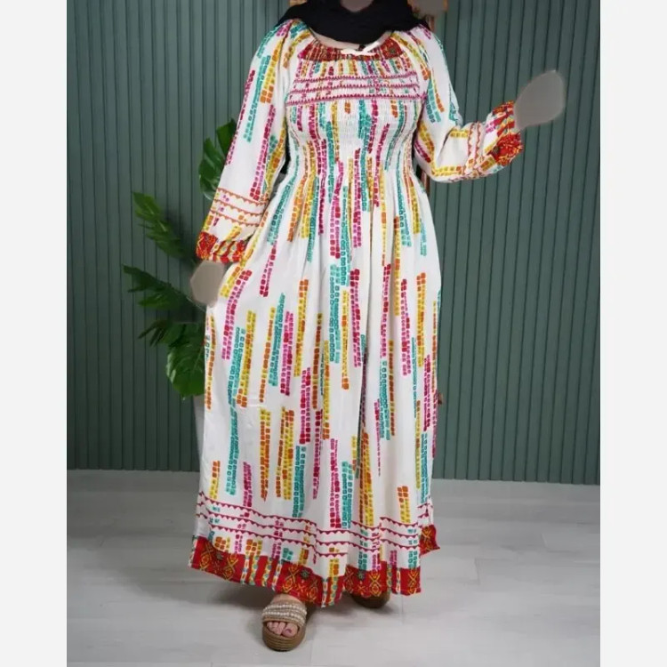 پیراهن بلند زنانه قواره بزرگ کریشه نخی هندی باران فری سایز